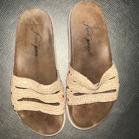 Free People Sandals Crete Red Macrame Footbed Sandal Slides size 36 - Picture 2 of 5